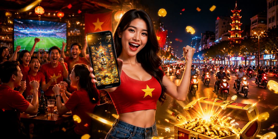 Người dùng Hà Nội trải nghiệm casino di động với giao diện neon hiện đại về đêm
